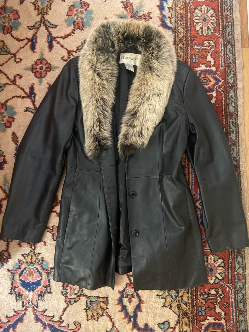 Vintage Chadwicks Black Leather Jacket with Fur Collar